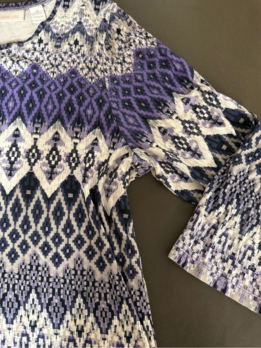 Chico's Purple and Navy Geometric Top